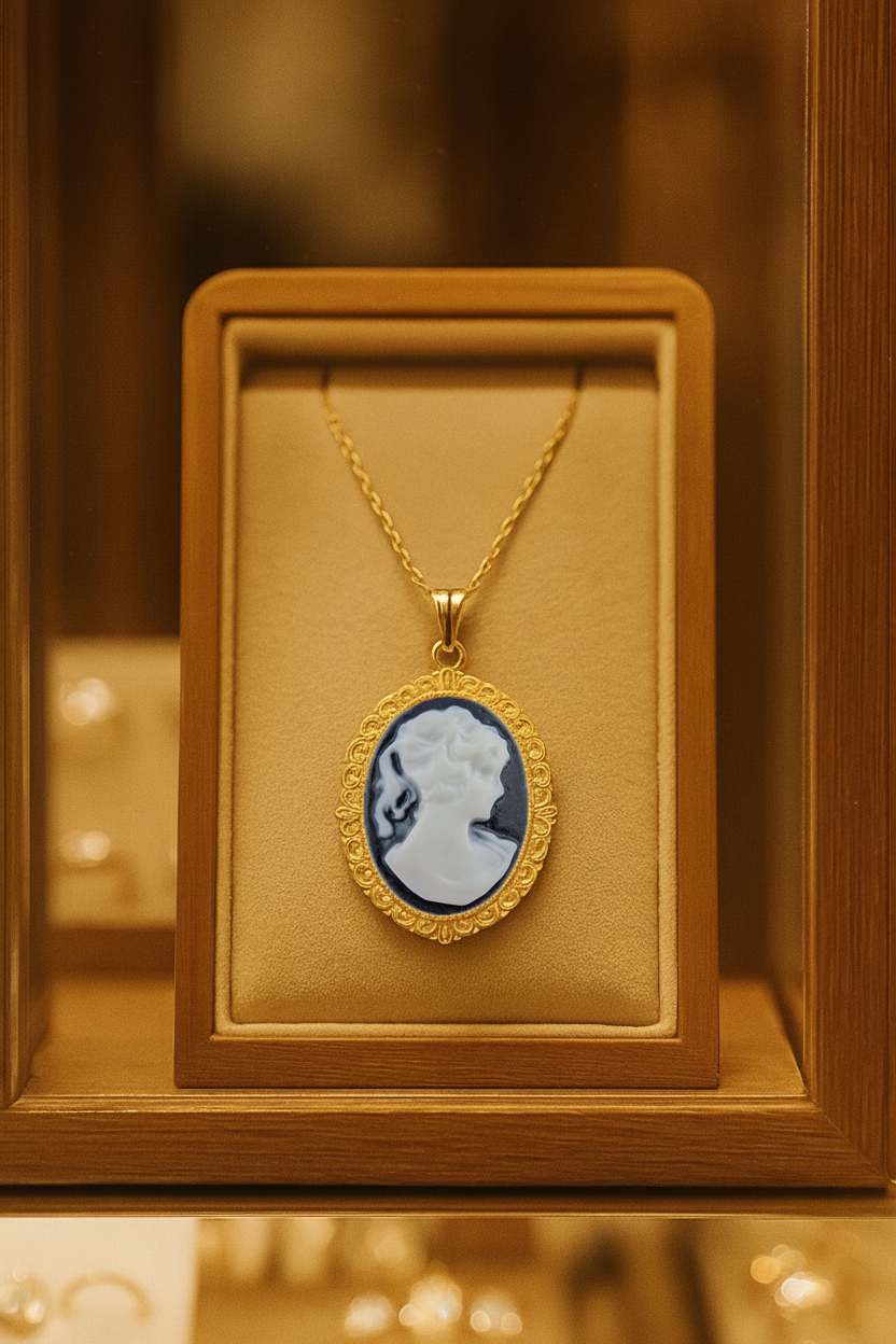 Collier Grand Camée noir – Plaqué Or | Bijou Vintage Élégant