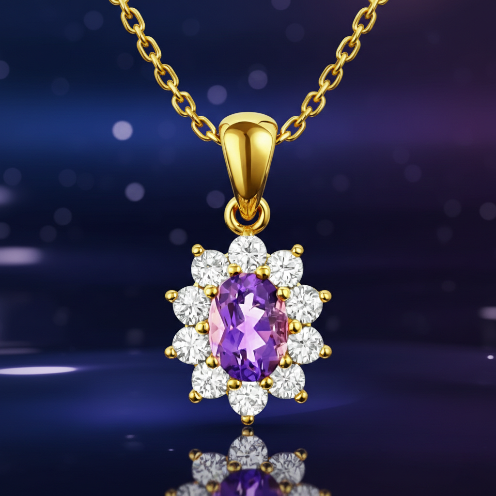 Collier Améthyste & Zirconiums – Plaqué Or 18 Carats