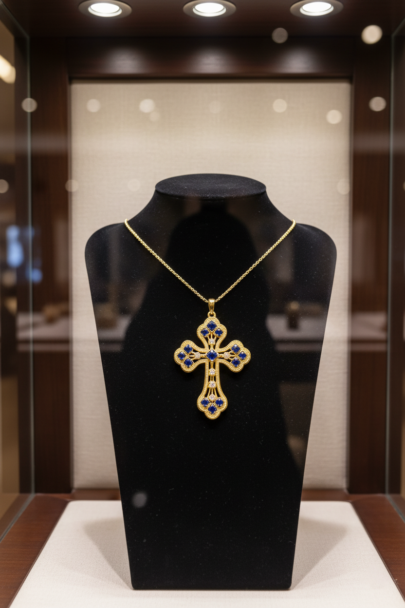 Collier Grande Croix Plaqué Or – Oxydes de Zirconium – Chaîne 40 + 5 cm