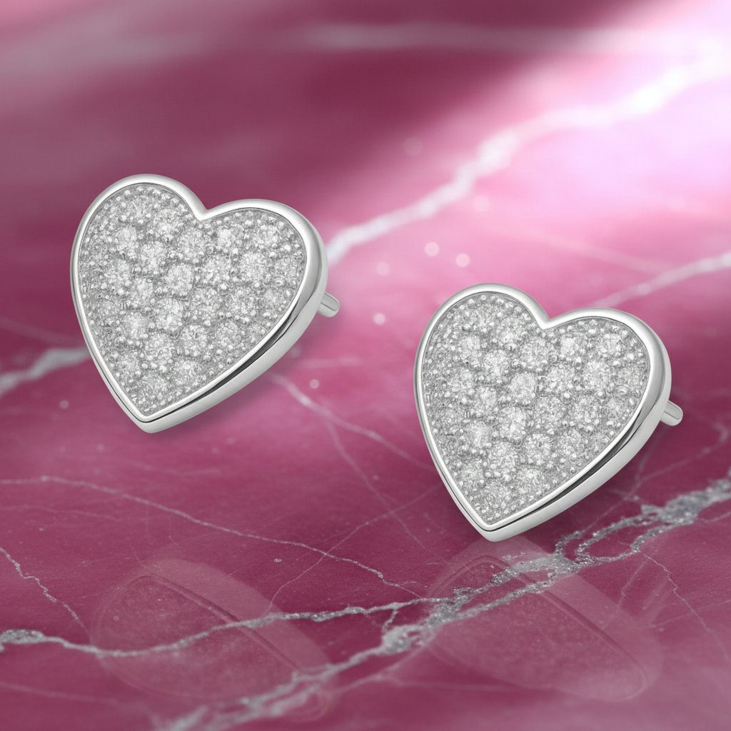 Boucles d’oreilles Cœur en Argent 925 Rhodié & Zirconiums