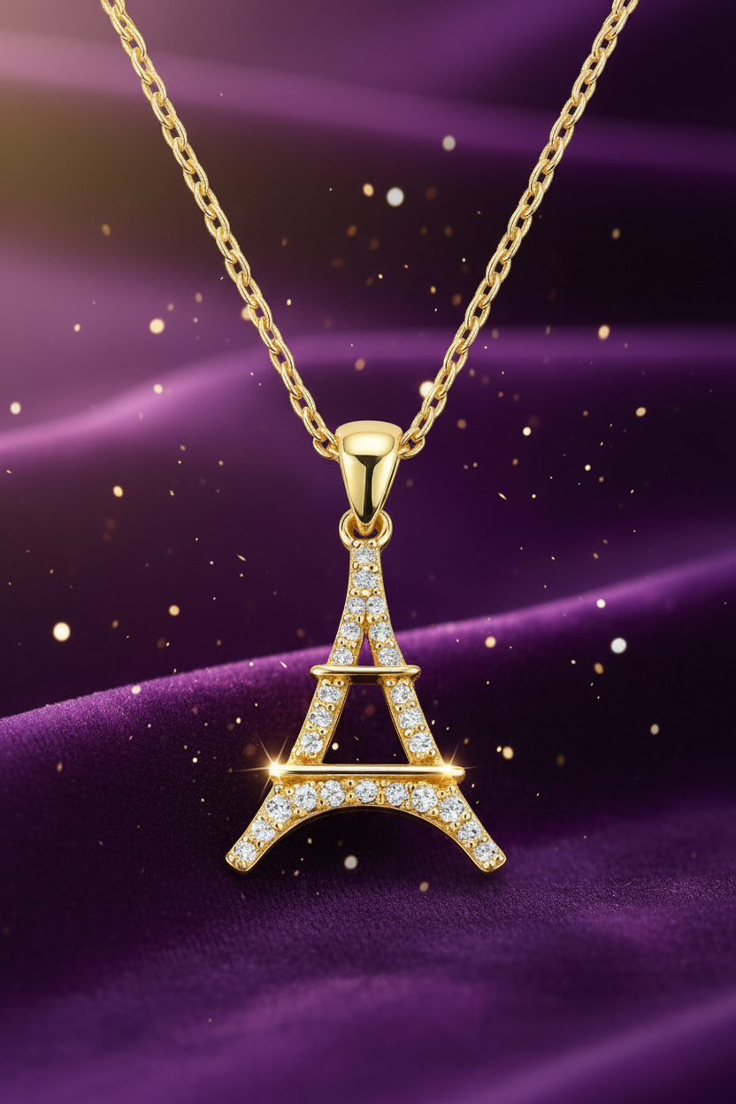 Collier Eiffel • Plaqué Or & Zirconium – Chaîne 40 + 5 cm