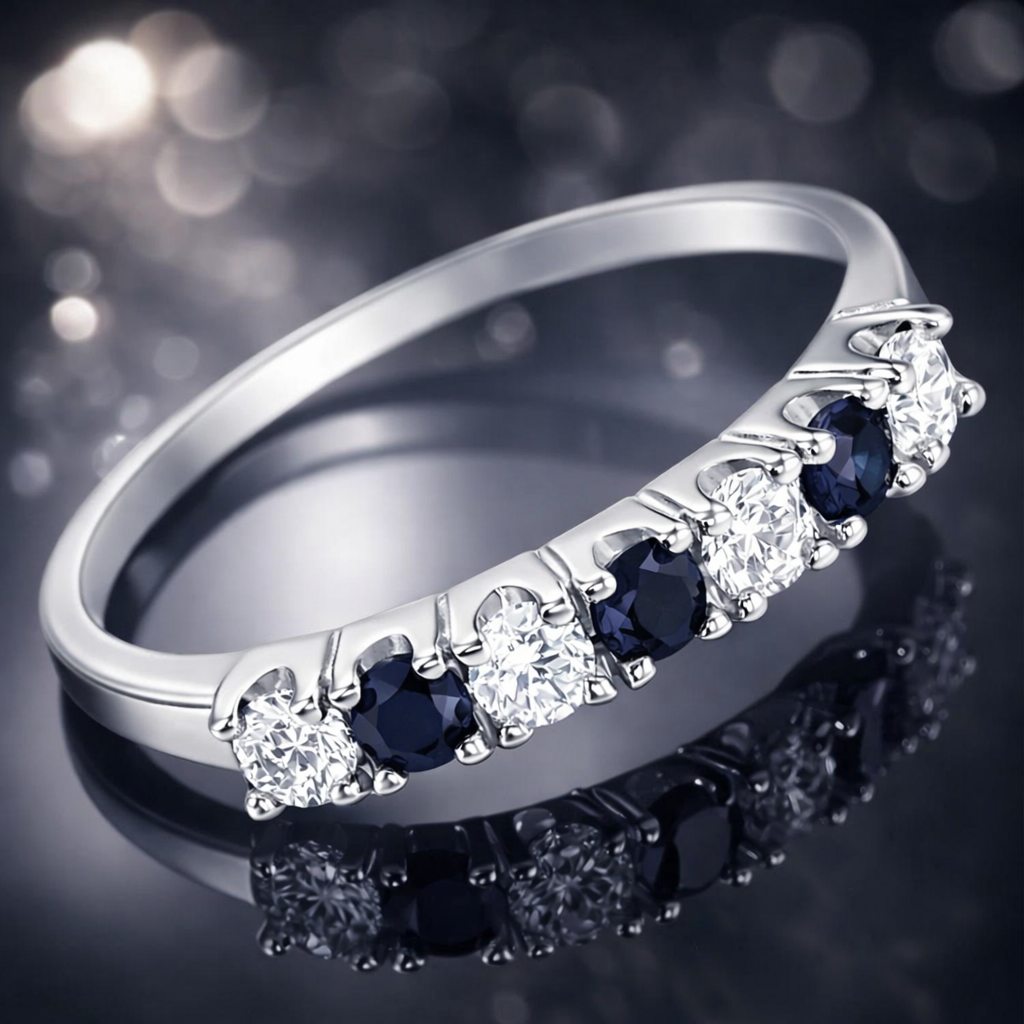 Bague Alternance Saphir & Zirconium – Argent 925 Rhodié