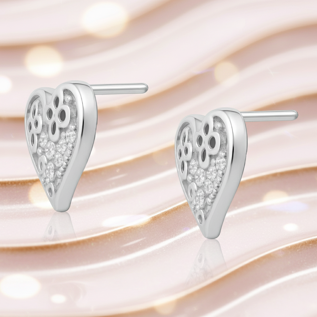 Boucles d’oreilles cœur en argent 925 rhodié et zirconiums