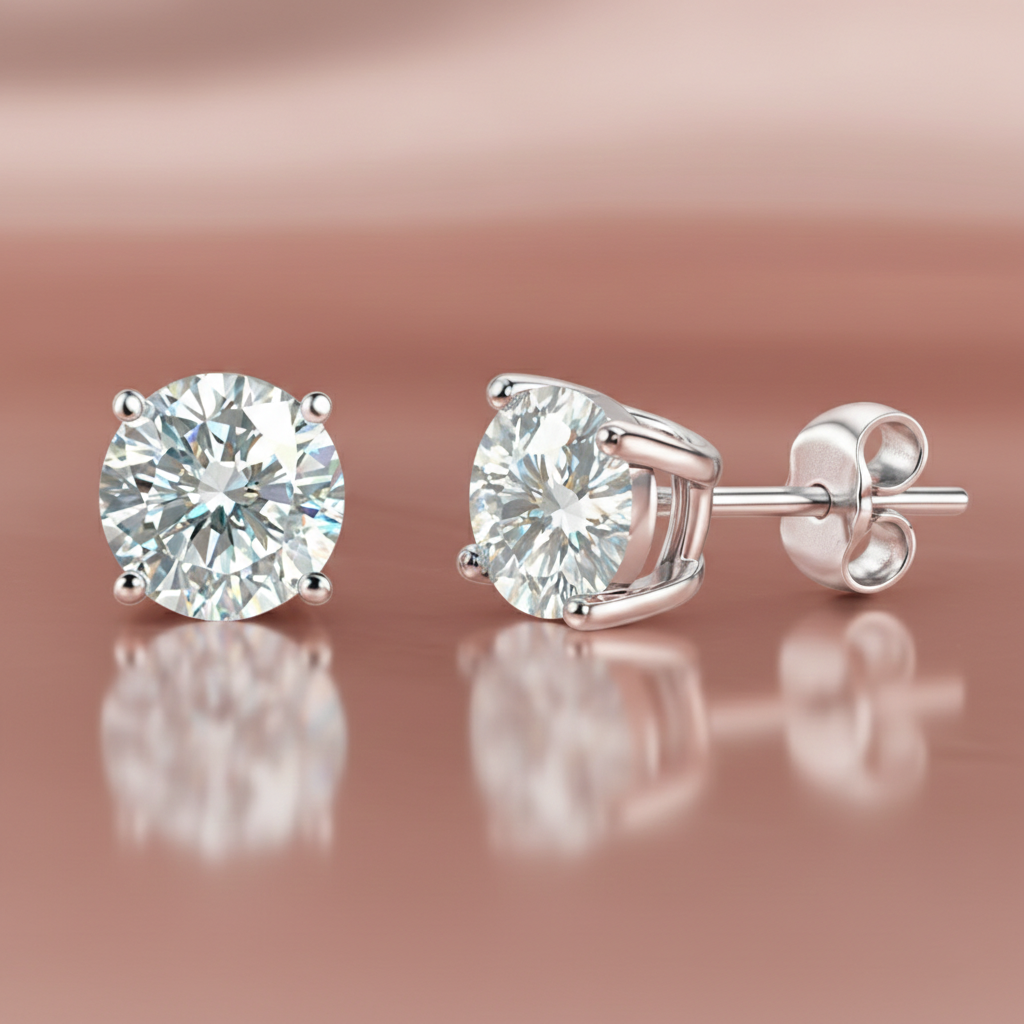 Boucles d’oreilles puces 5 mm en Argent 925 rhodié & Zirconium – Éclat diamant