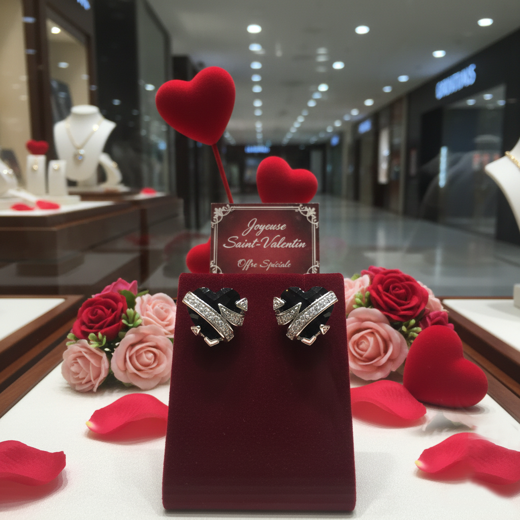 Boucles d’oreilles Cœur Onyx & Argent 925 Rhodié – Zirconiums Étincelants