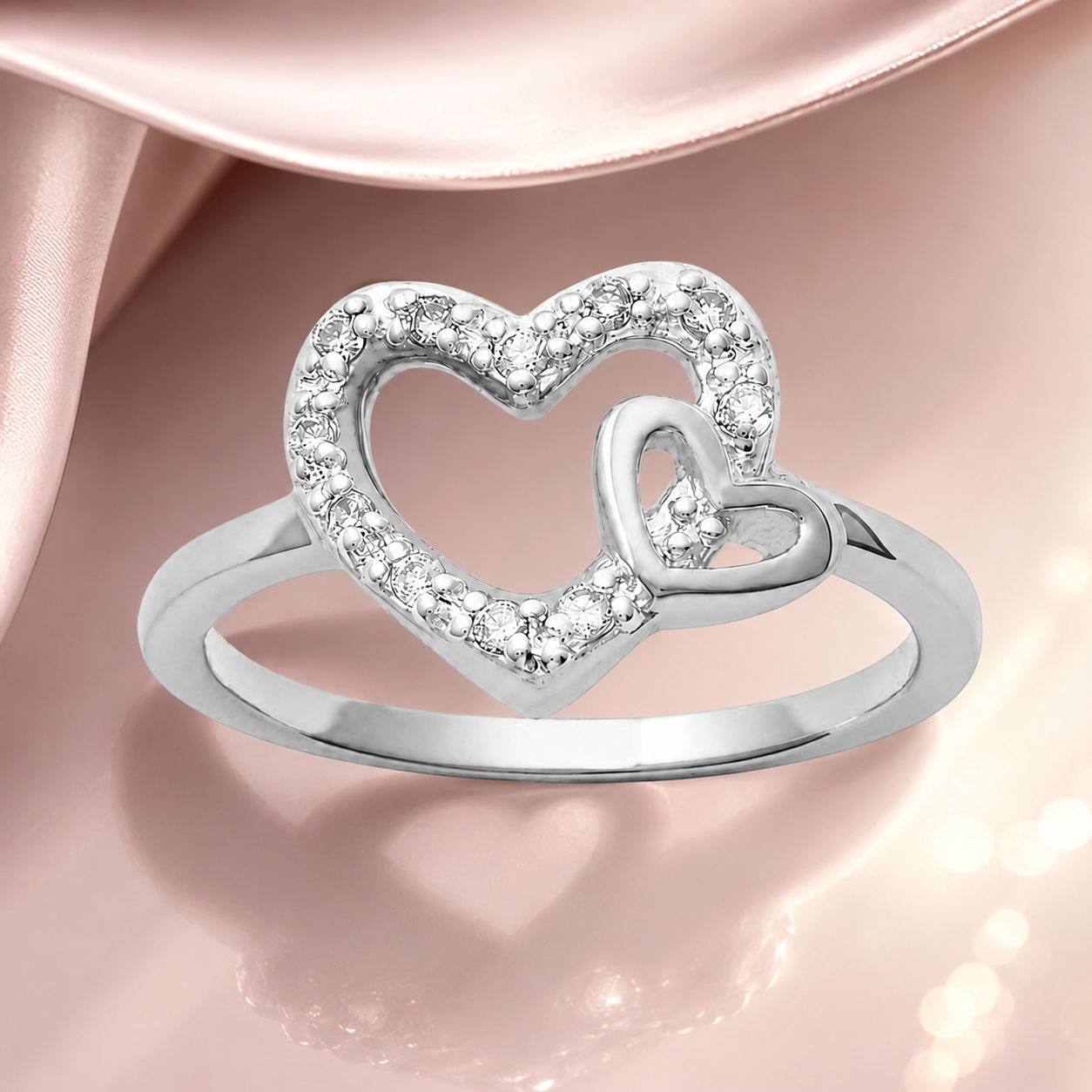 Bague Cœurs Entrelacés Argent 925 Rhodié & Zirconiums