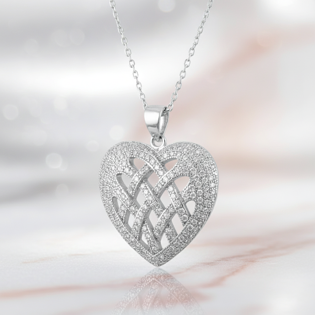 Collier Cœur Entrelacé en Argent 925 Rhodié & Zirconiums