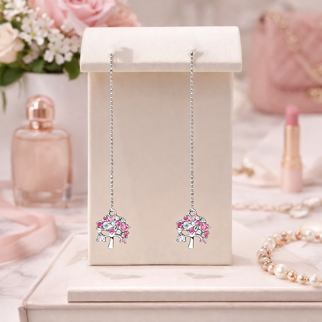 Boucles d’oreilles Arbre de Vie – Argent 925 rhodié & Zirconium
