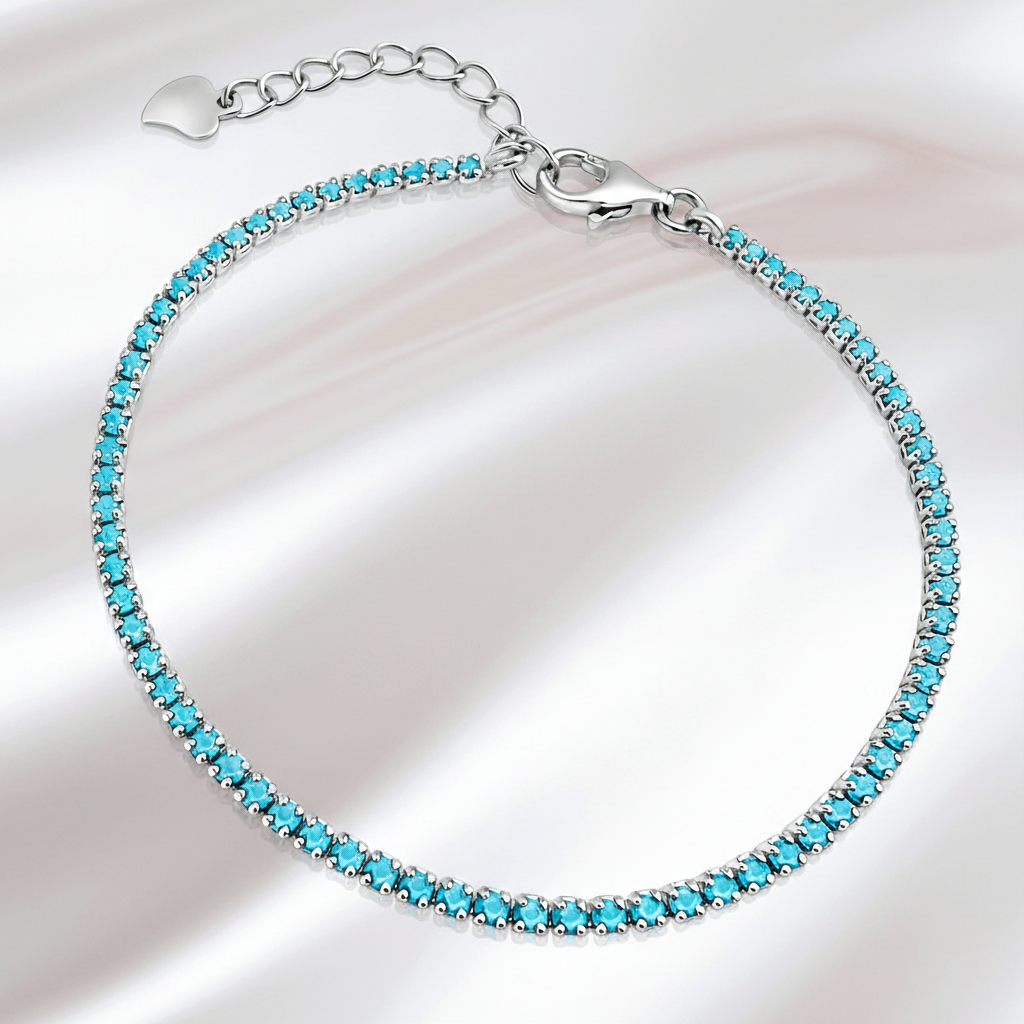 Bracelet en argent 925 rhodié & imitation turquoise
