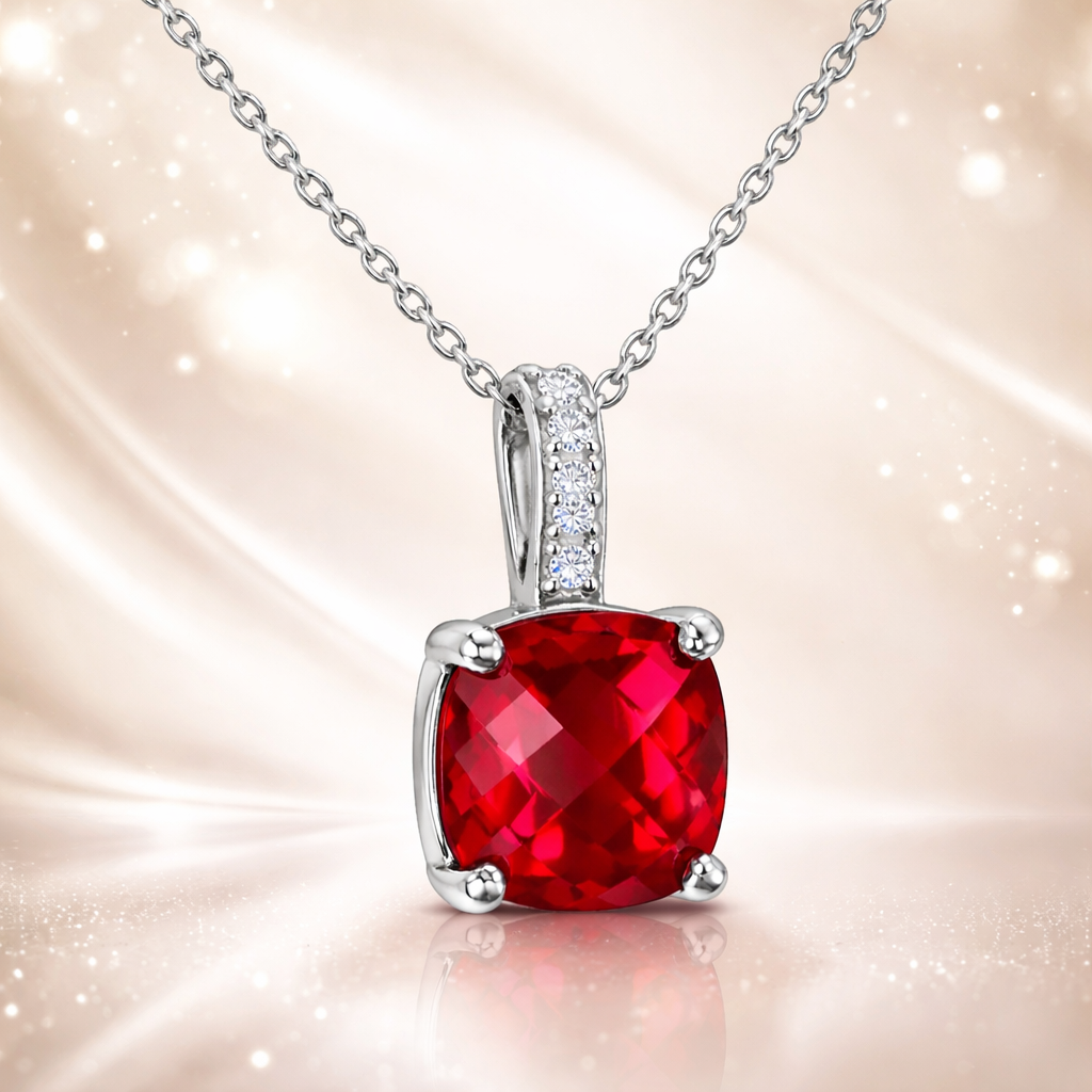 Collier Argent 925 Rhodié & Zirconium Rouge
