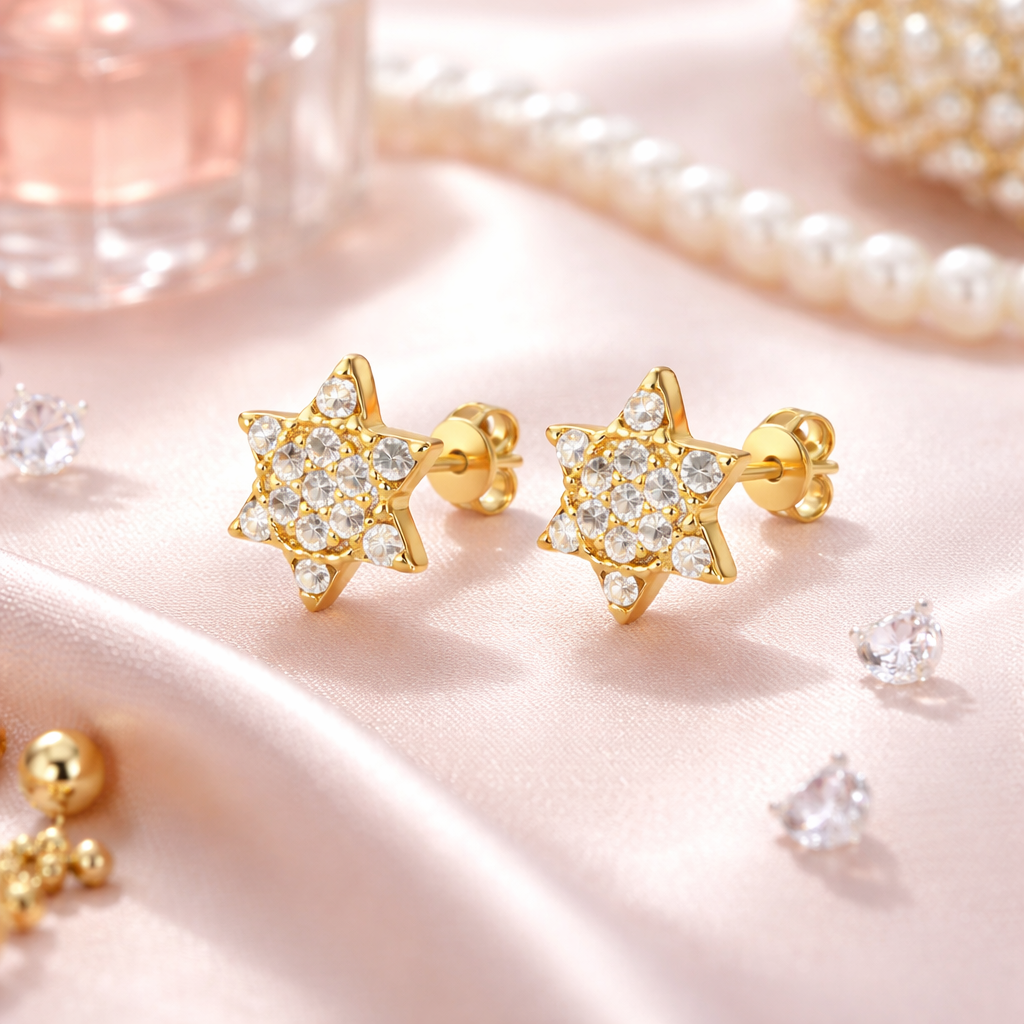 Boucles d’oreilles Étoile – Plaqué Or 18 Carats & Zirconium