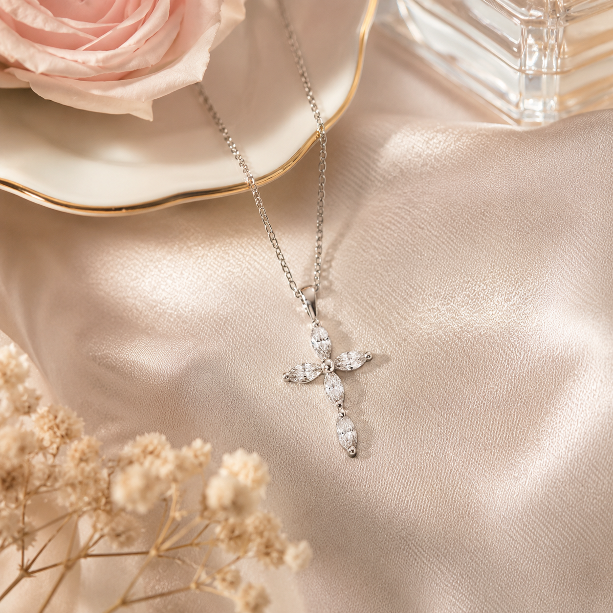 Collier Croix – Argent 925 Rhodié & Zirconiums
