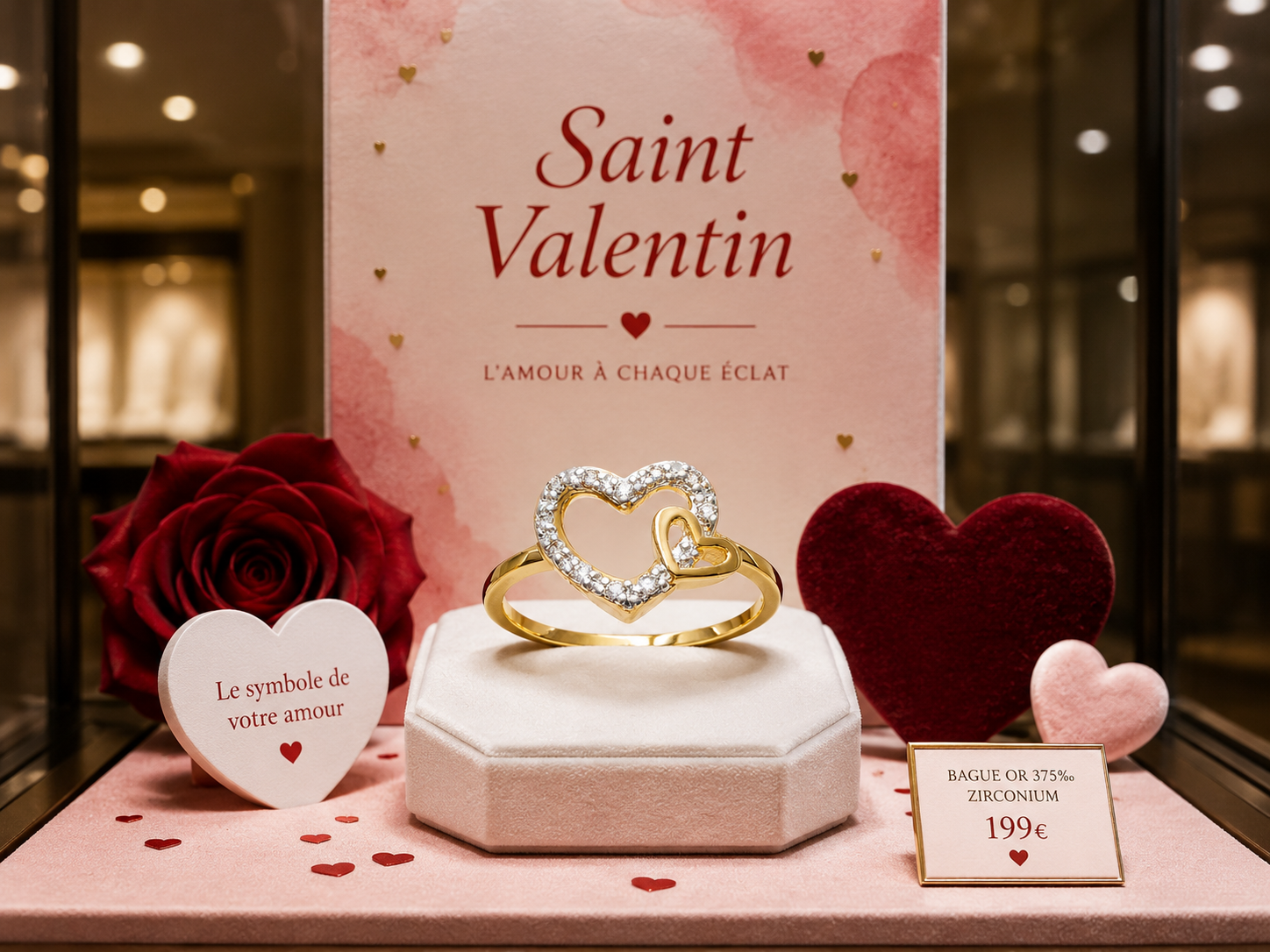 Bague Cœur Zirconium – Plaqué Or 18 Carats