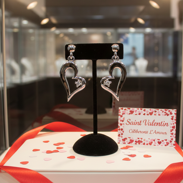 Boucles d’oreilles cœur en Argent 925 rhodié & zirconium – Élégance intemporelle