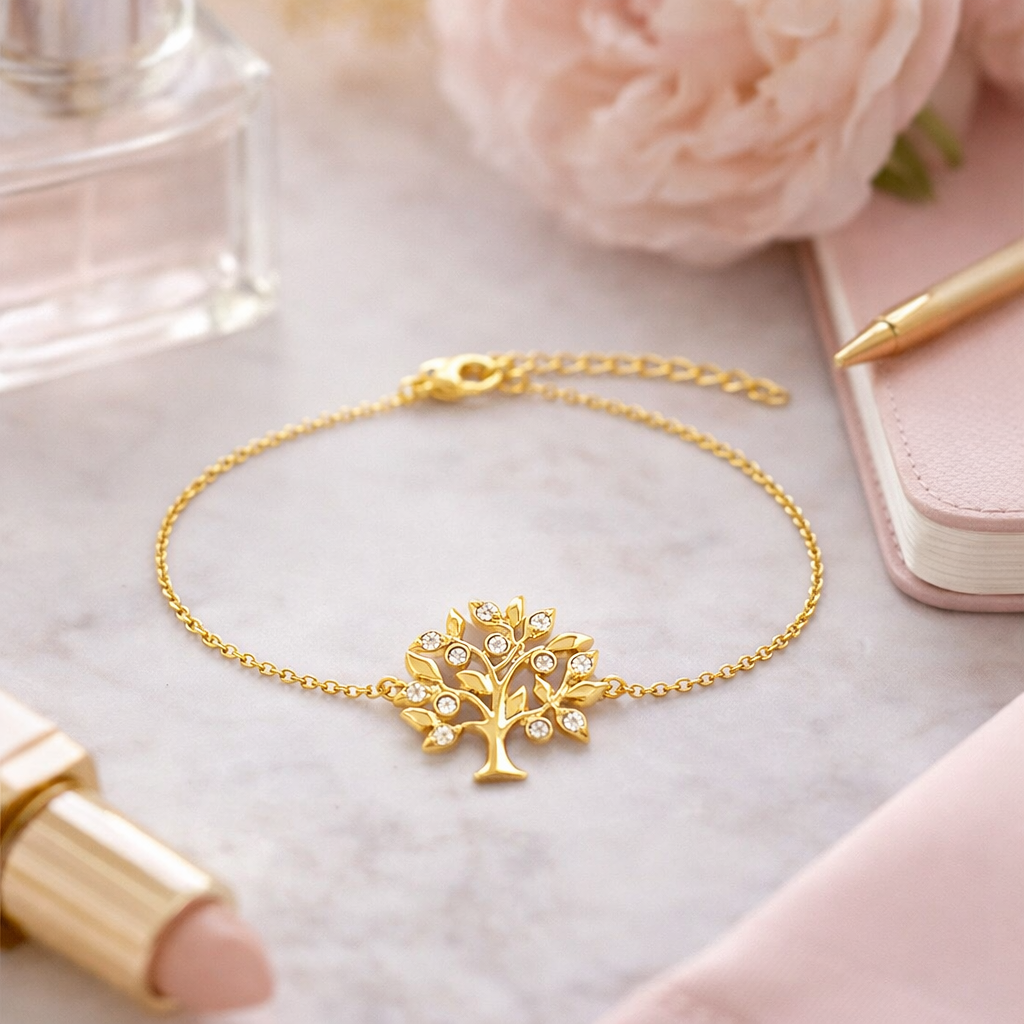 Bracelet Arbre de Vie – Plaqué Or 18 Carats & Zirconiums