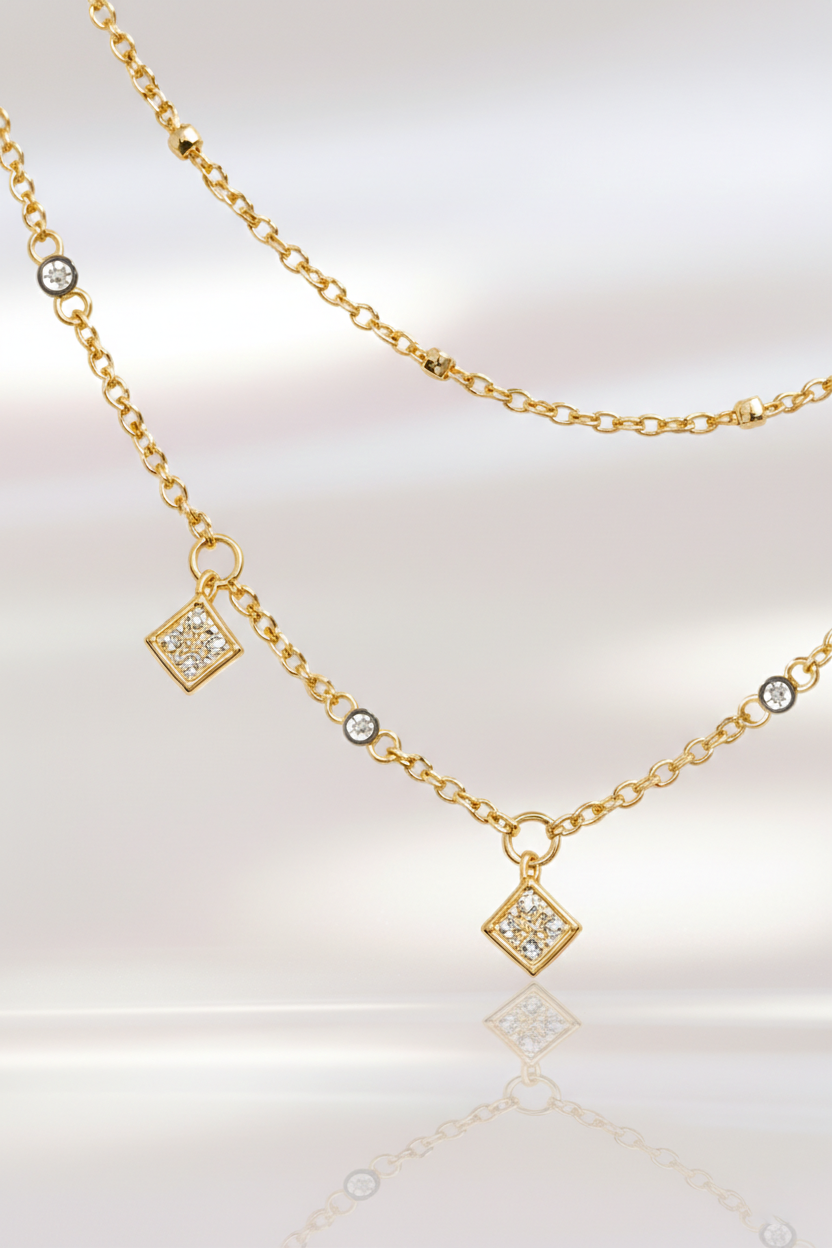 Collier Double Rang en Plaqué Or 18 Carats & Zirconium