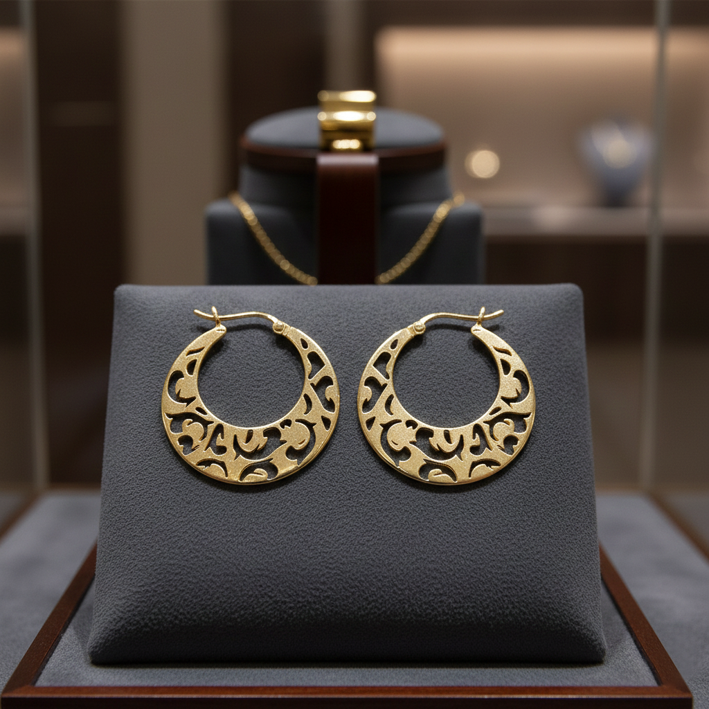 Boucles d’oreilles créoles ajourées – Plaqué or