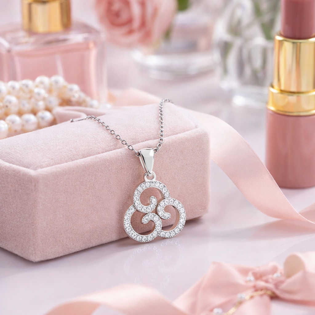 Collier Motif Celtique – Argent 925 Rhodié & Zirconium