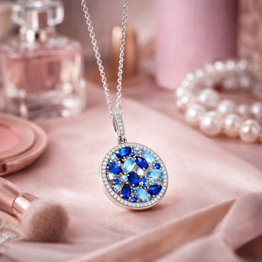 Collier Rond Éclat Bleu – Argent 925 Rhodié & Zirconiums