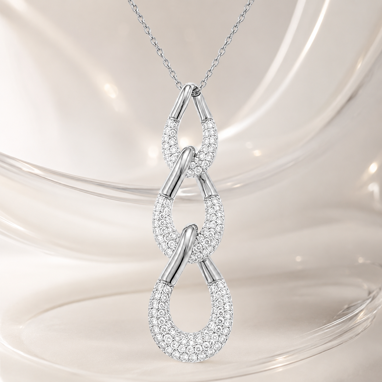 Collier Maillons Entrelacés Argent 925 Rhodié & Zirconiums