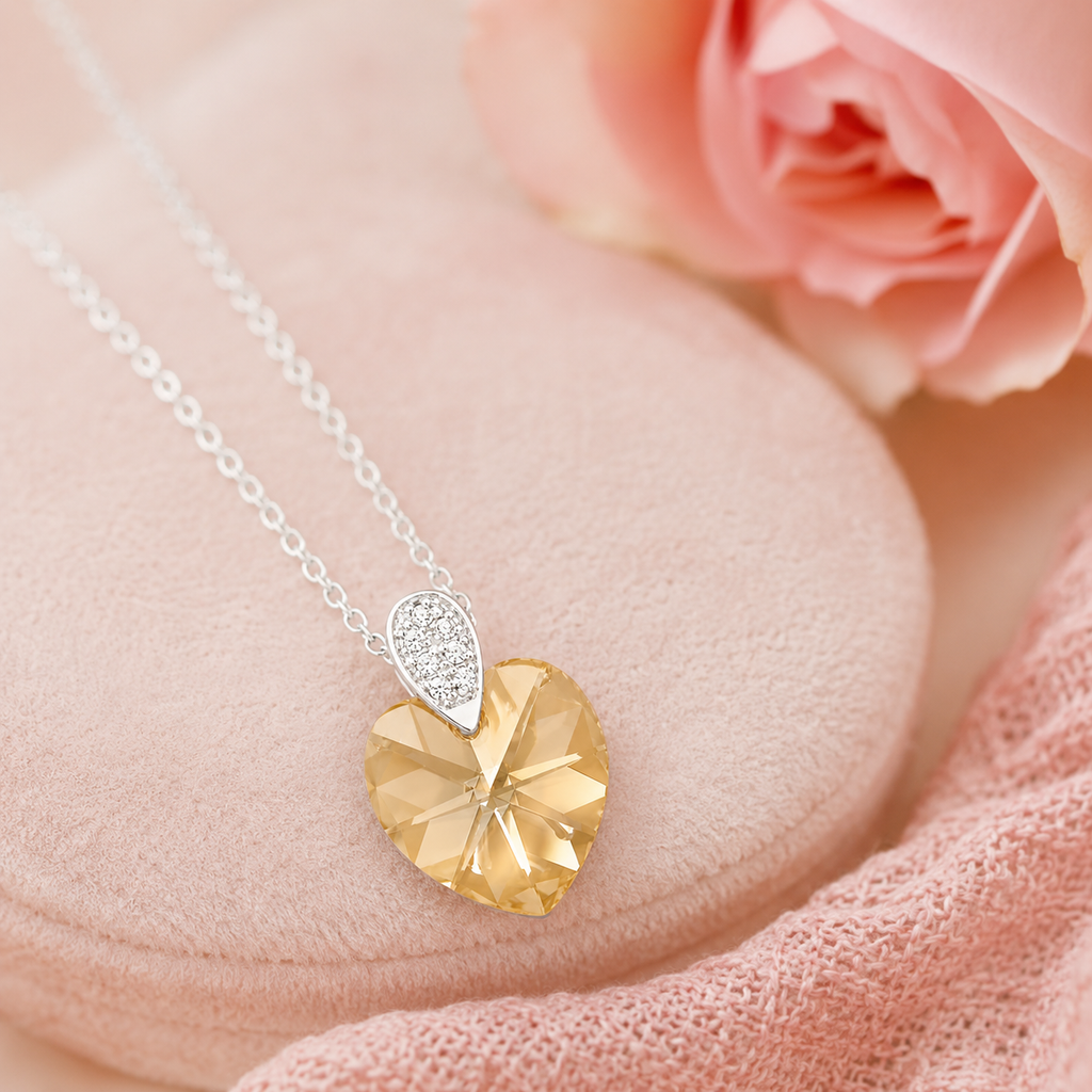Collier Cœur Cristal & Zirconiums en Argent 925 Rhodié