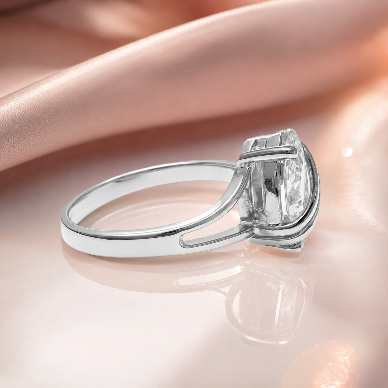 Bague Marquise Argent 925 Rhodié – Zirconium Taille Marquise – Design Moderne Croisé