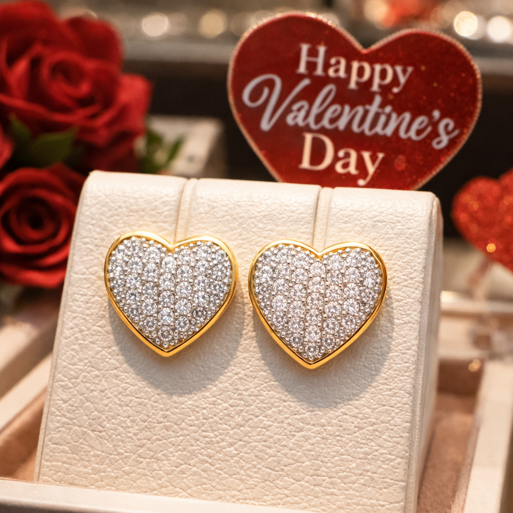 Boucles d’oreilles Cœur – Plaqué Or 18 Carats & Zirconium