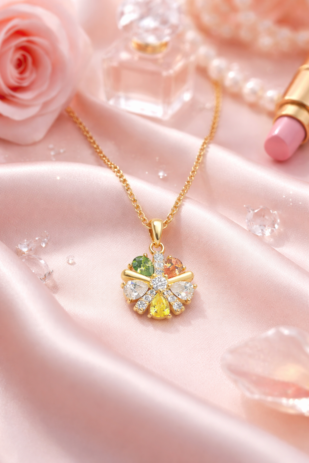 Collier Fleur Éclat – Plaqué Or 18 Carats & Zirconium