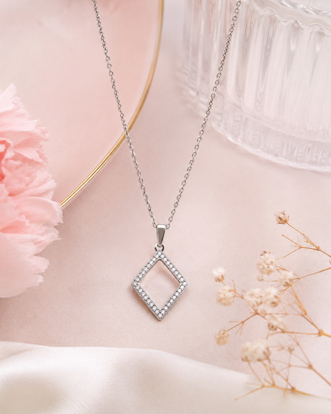 Collier Losange Zirconiums en Argent 925 Rhodié