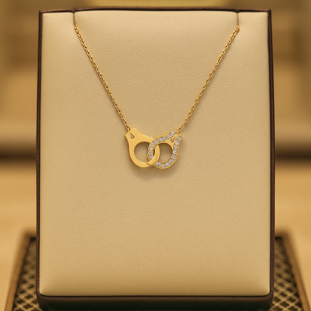 Collier Menottes Plaqué Or – Zirconium Étincelant | Chaîne 40 cm + 5 cm