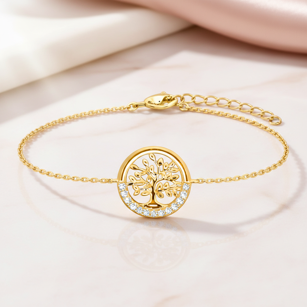 Bracelet Arbre de Vie en Plaqué Or 18 Carats & Zirconium