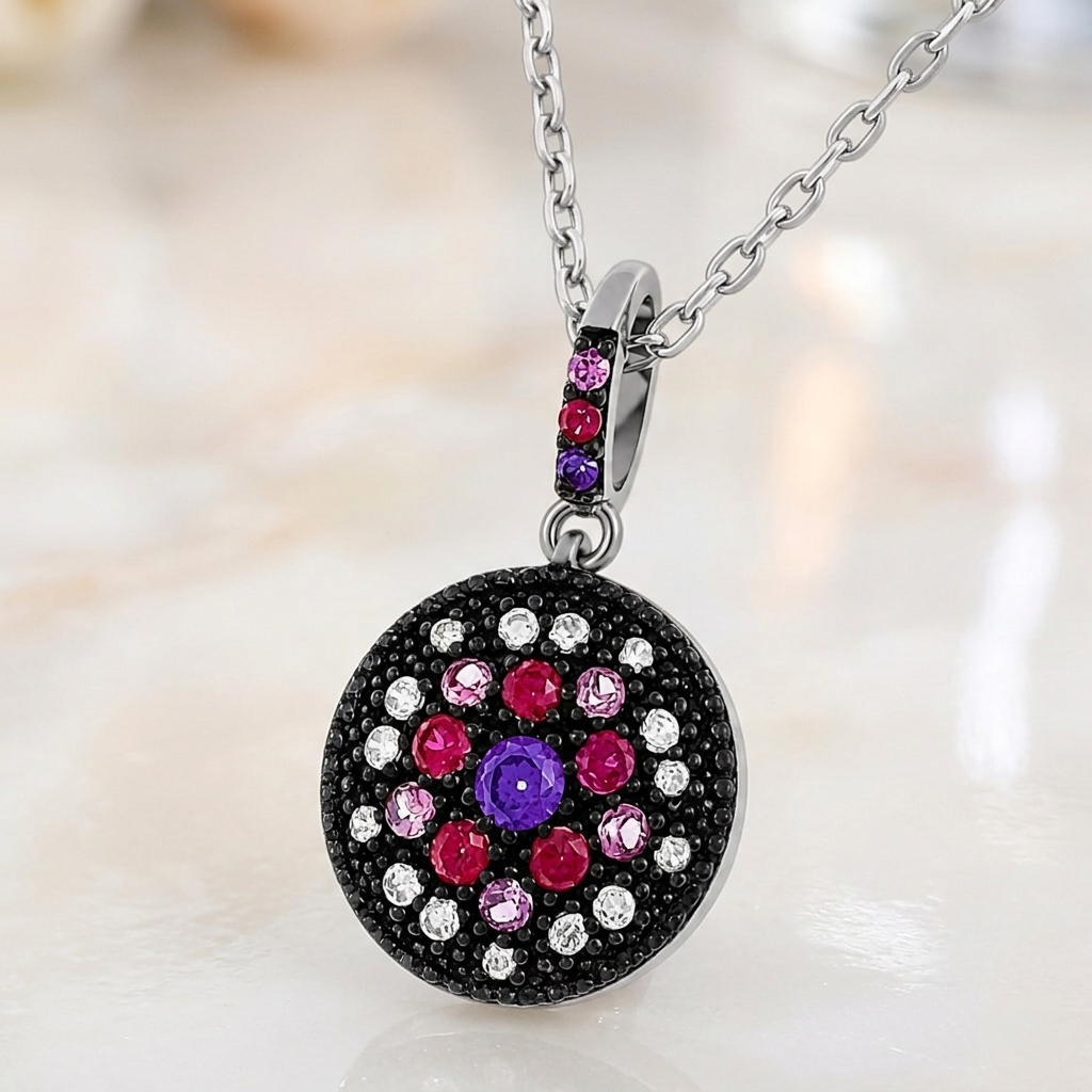 Collier Argent 925 Rhodié & Zirconiums Multicolores
