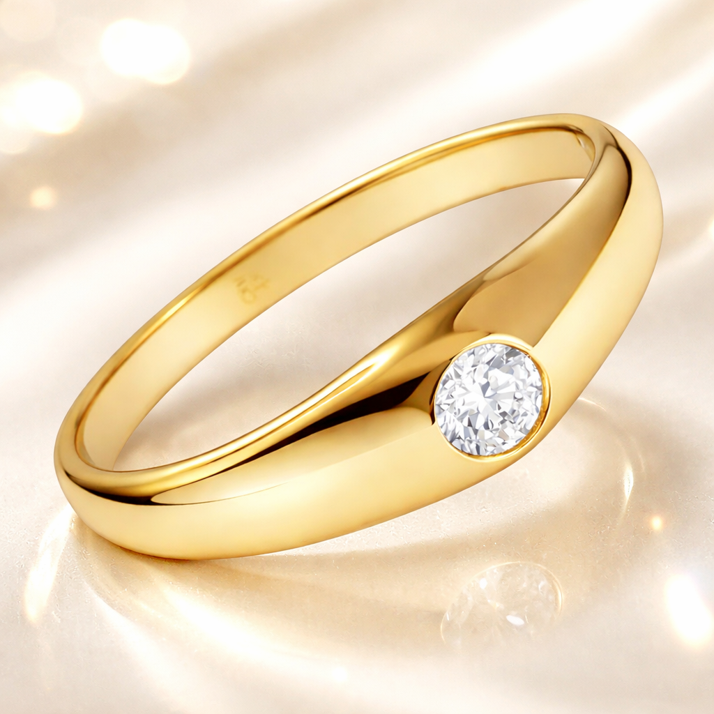 Bague Fine Plaqué Or 18 Carats & Zirconium – Élégance Minimaliste