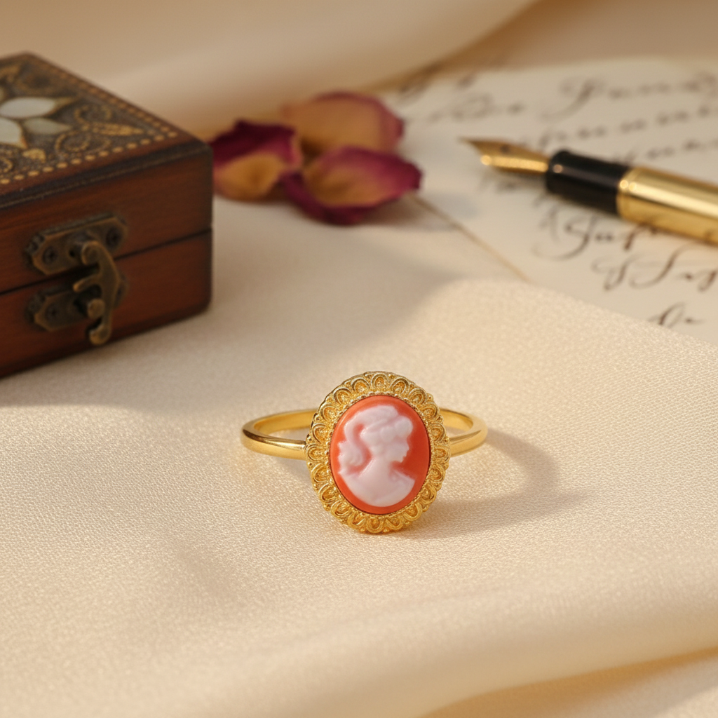 Bague Camée orange – Plaqué Or 18K