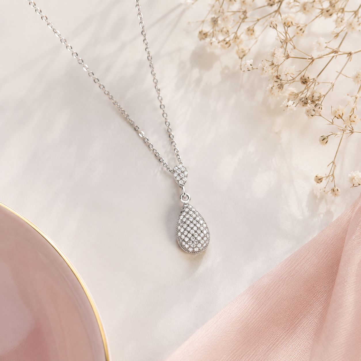 Collier goutte pavée en Argent 925 rhodié & Zirconiums – Orinae