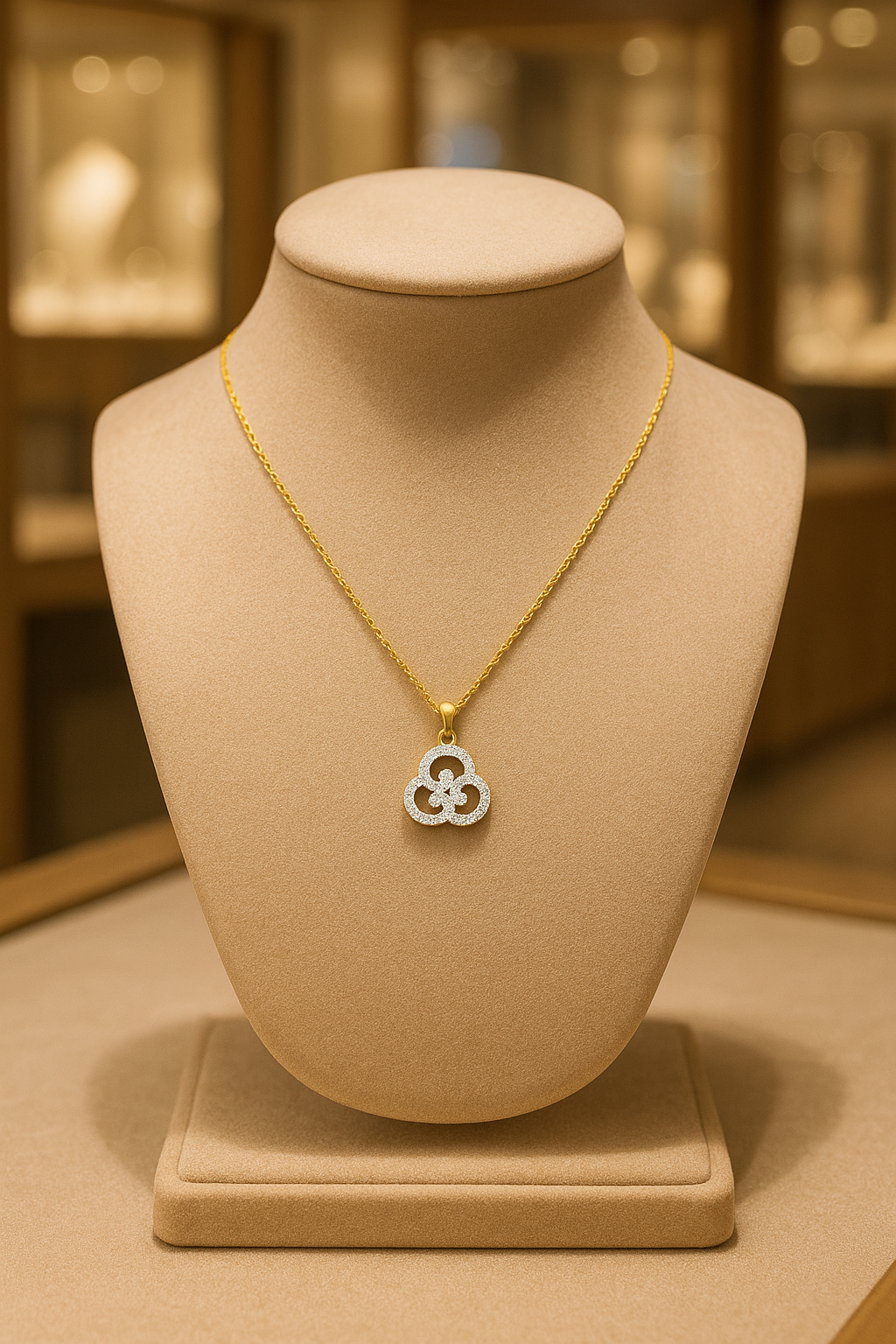 Collier Femme Plaqué Or – Pendentif Trèfle Élégant Pavé de Zircons – Chaîne 40 + 5 cm