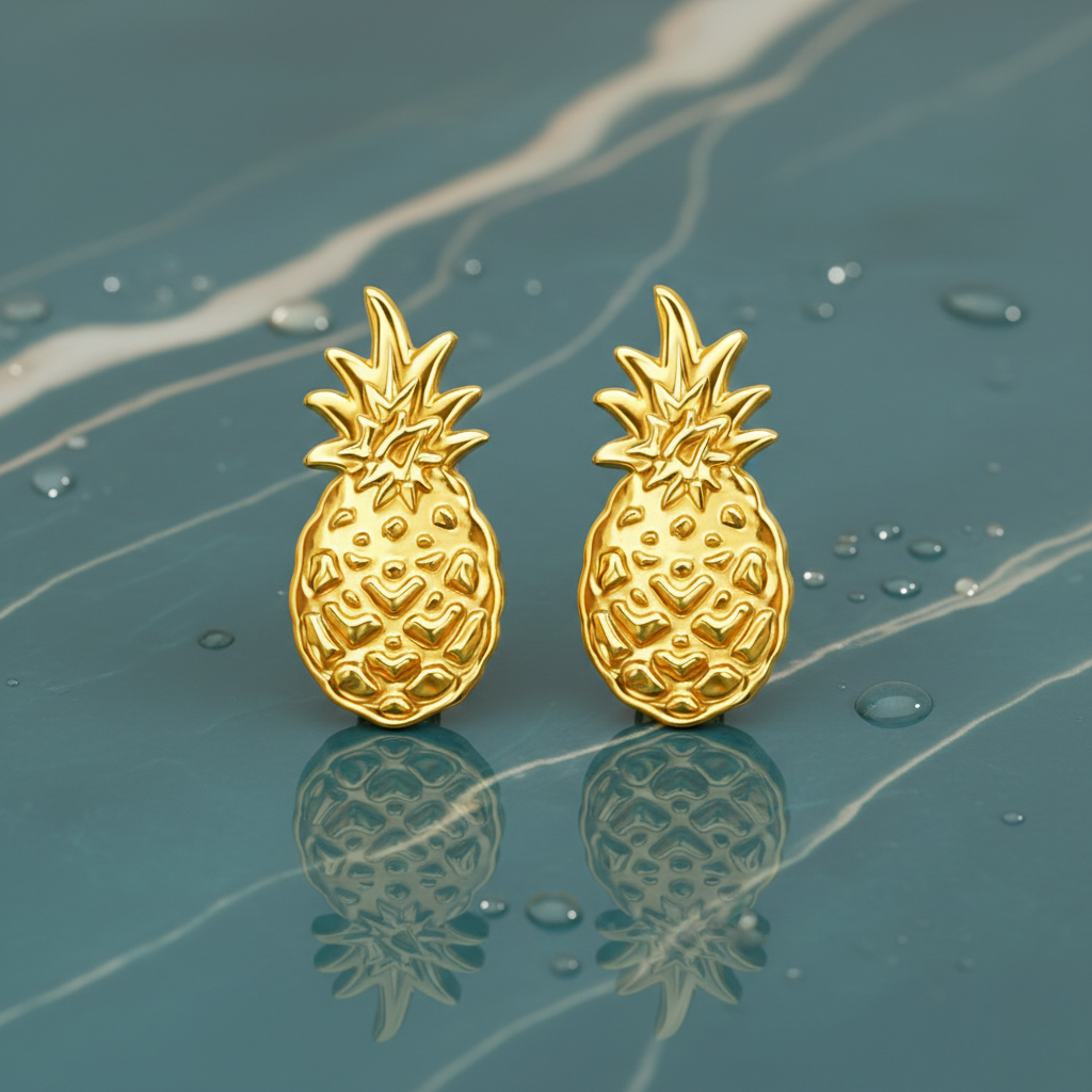 Boucles d’oreilles Ananas – Plaqué Or 18 carats