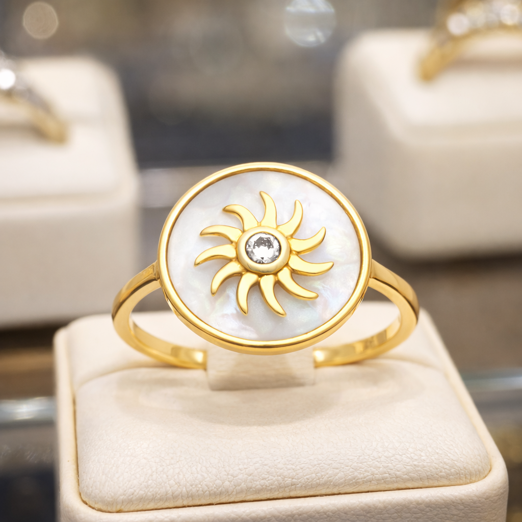 Bague Soleil Nacre & Zirconium – Plaqué Or 18 Carats