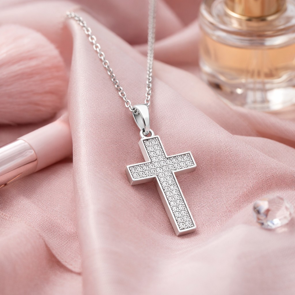 Collier Croix Orinae – Argent 925 Rhodié & Zirconium Microserti
