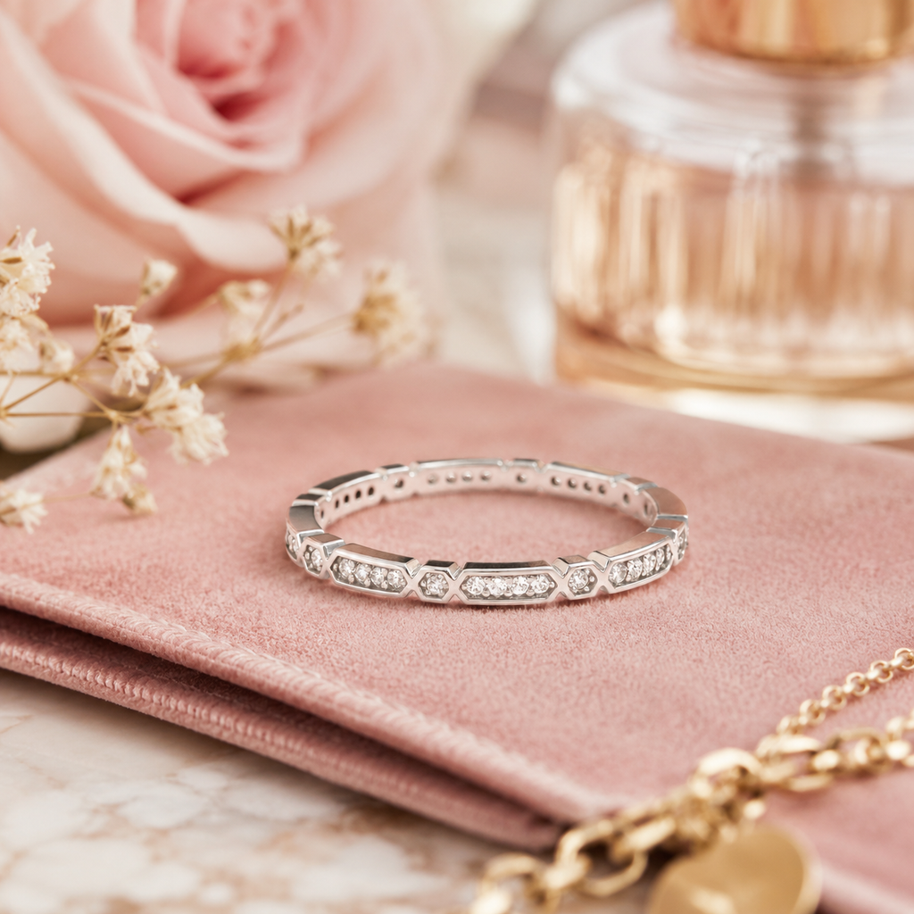 Bague Hexa Éclat – Argent 925 Rhodié & Zirconiums