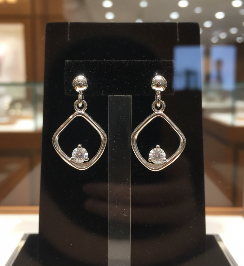 Boucles d’oreilles pendantes en argent rhodié & zirconium blanc – Élégance minimaliste