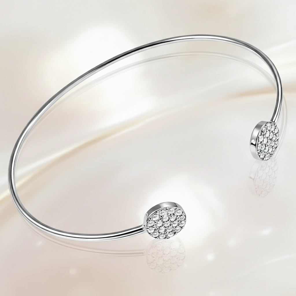 Bracelet Jonc Ouvert en Argent 925 Rhodié & Zirconiums