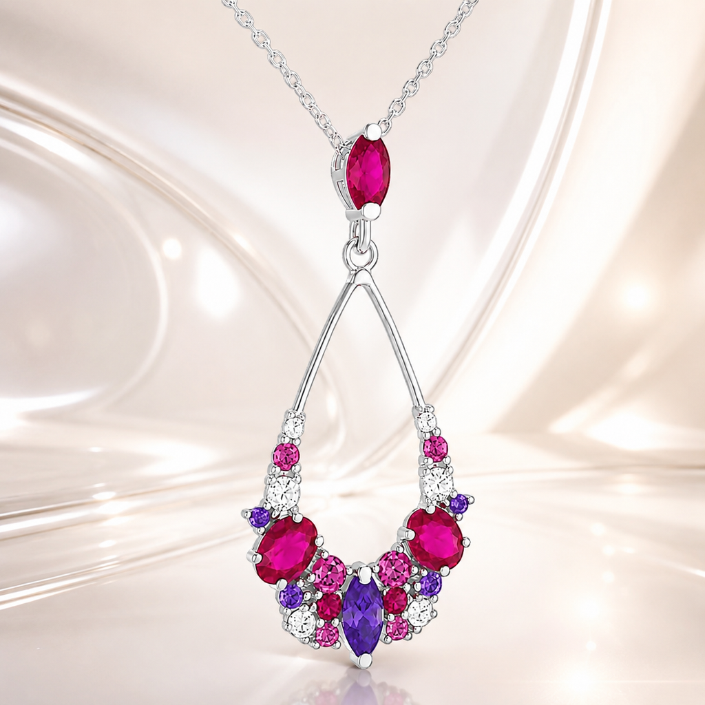 Collier Argent 925 Rhodié & Zirconiums Multicolores