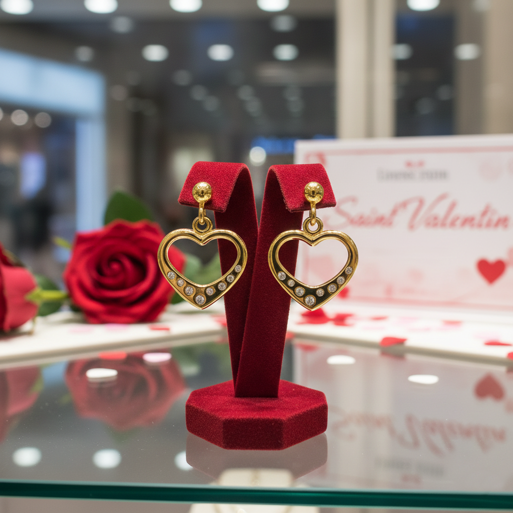 Boucles d’Oreilles Cœur – Plaqué Or  & Zirconium