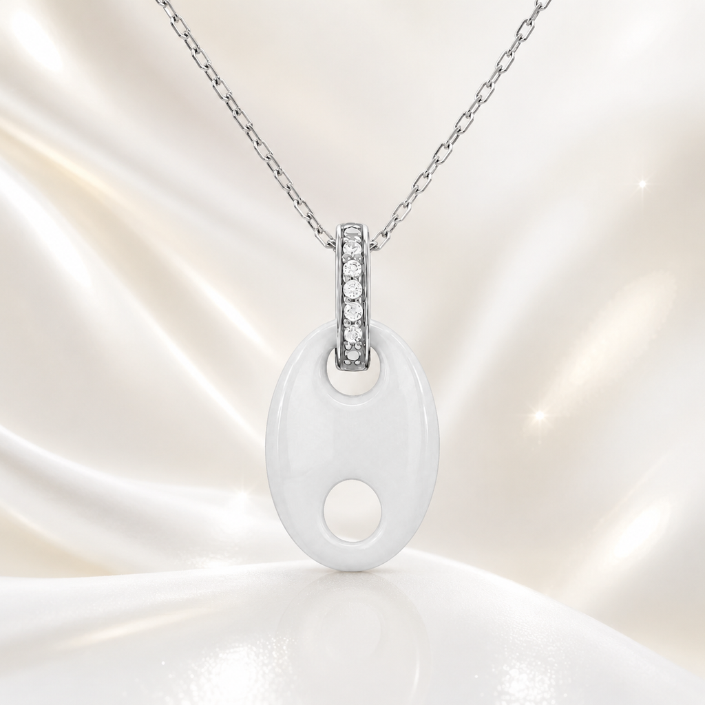 Collier Céramique Blanche & Argent 925 Rhodié