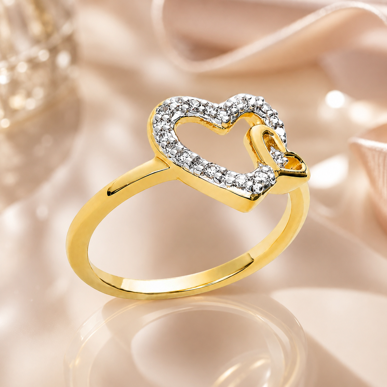 Bague Cœur Zirconium – Plaqué Or 18 Carats