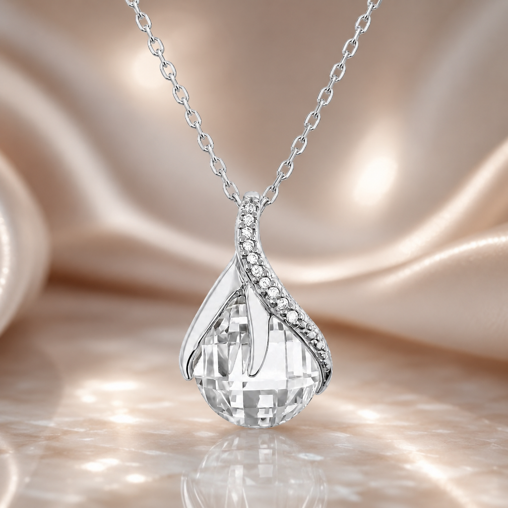 Collier Goutte Éclat Argent 925 Rhodié & Zirconium