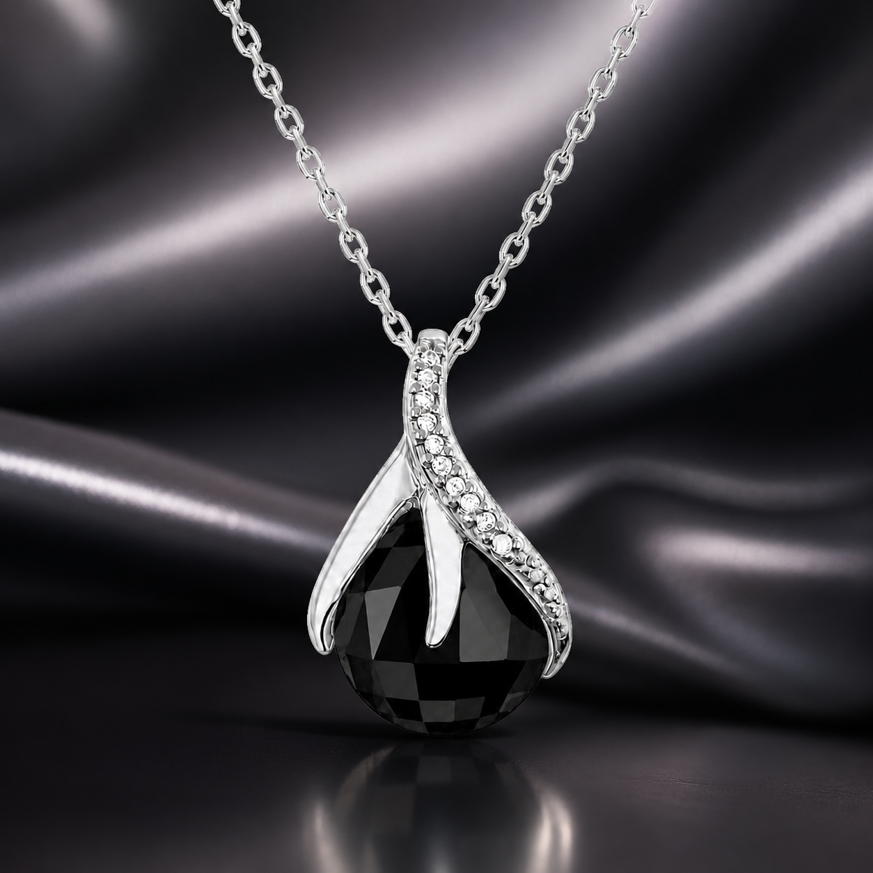 Collier Goutte Éclat Argent 925 Rhodié & Zirconium noir
