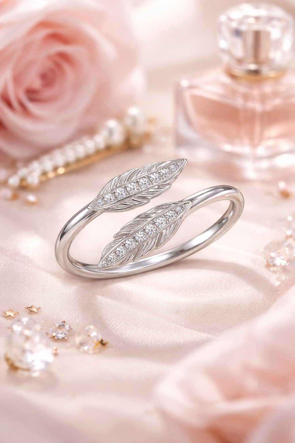 Bague Feuille Élégance – Argent 925 Rhodié & Zirconiums