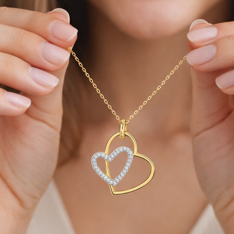 Collier Cœur Entrelacé – Plaqué Or Jaune & Blanc, Zirconium